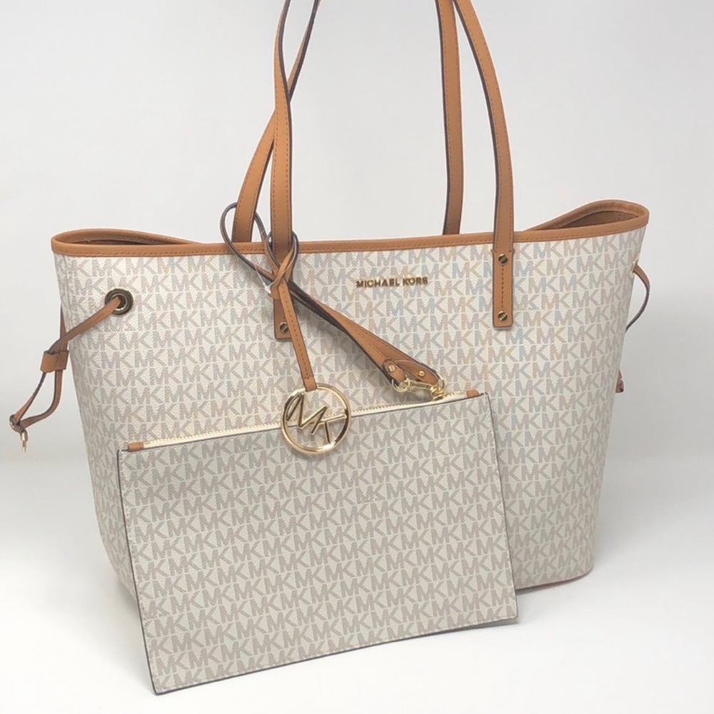 Michael Kors White and Tan Tote Bag Set